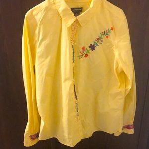 Liz Claiborne Embroidered Yellow Shirt
